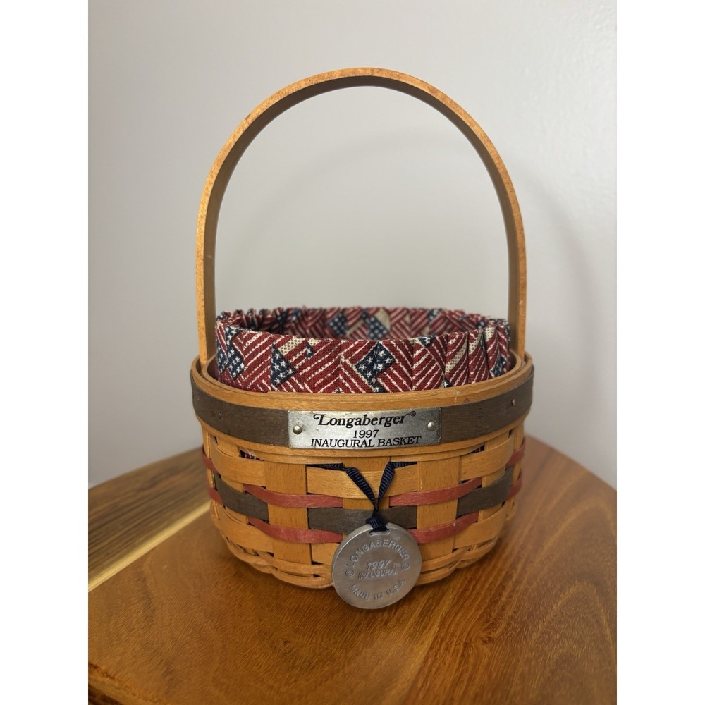 Longaberger 1997 Inaugural Basket Set~Protector~Tie On~Liner AMERICANA FLAG USA